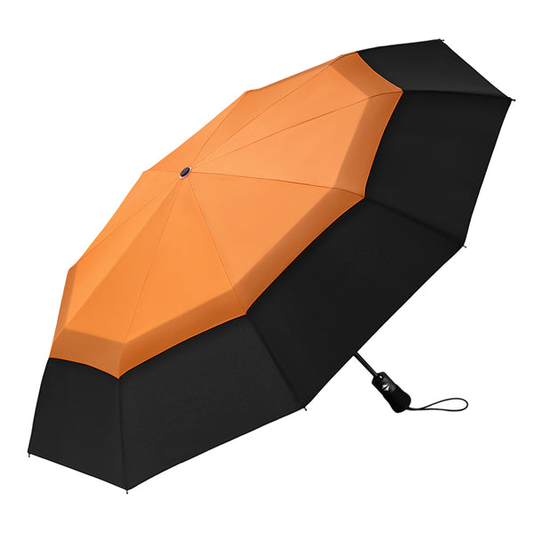 Orange Double Vented Compact Travel Umbrella